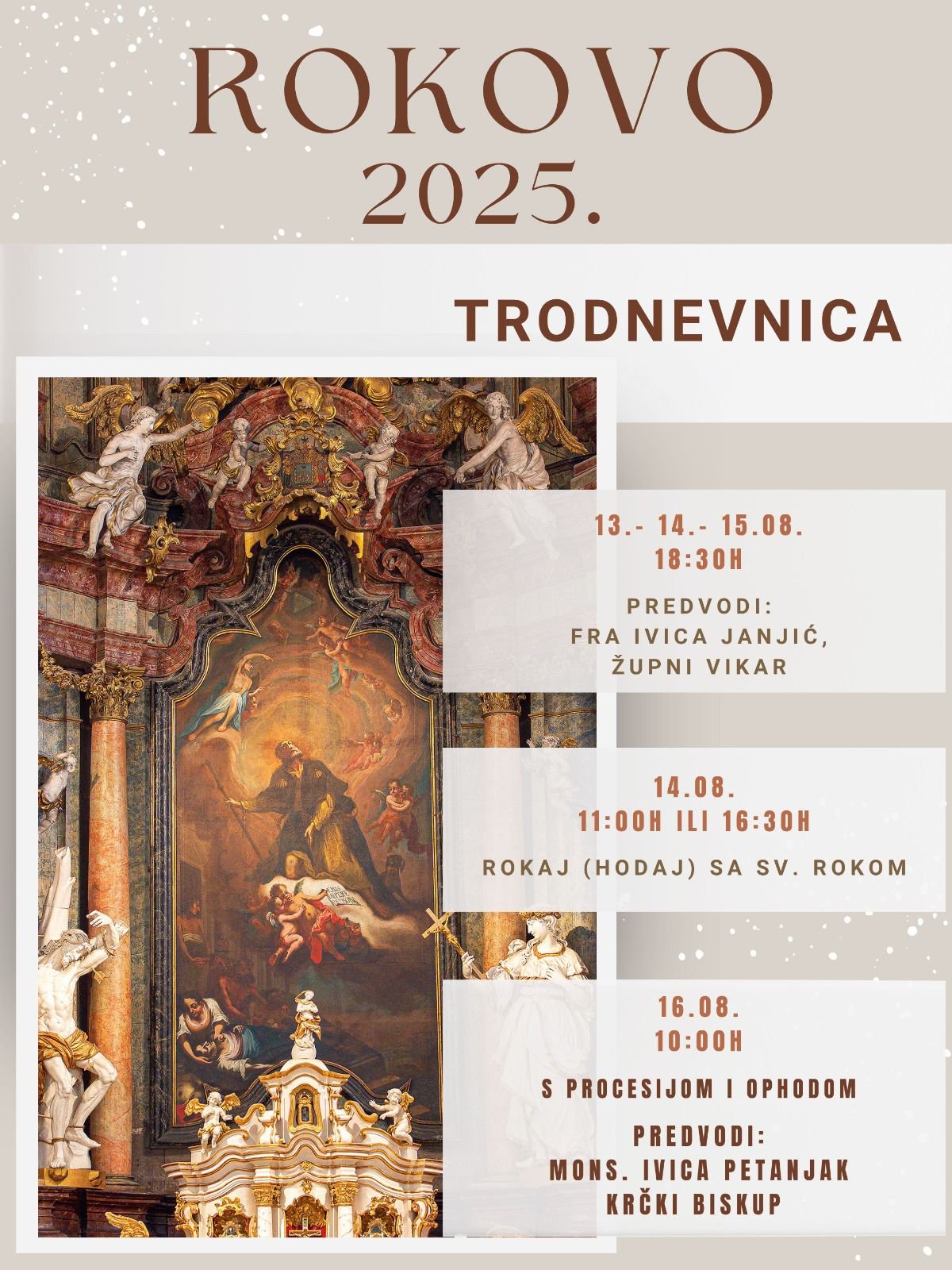 Bogat duhovni program u Virovitici za Rokovo: Trodnevnica, sveta misa s procesijom i tematska “šetnja sa sv. Rokom” 1 zupa za Rokovo