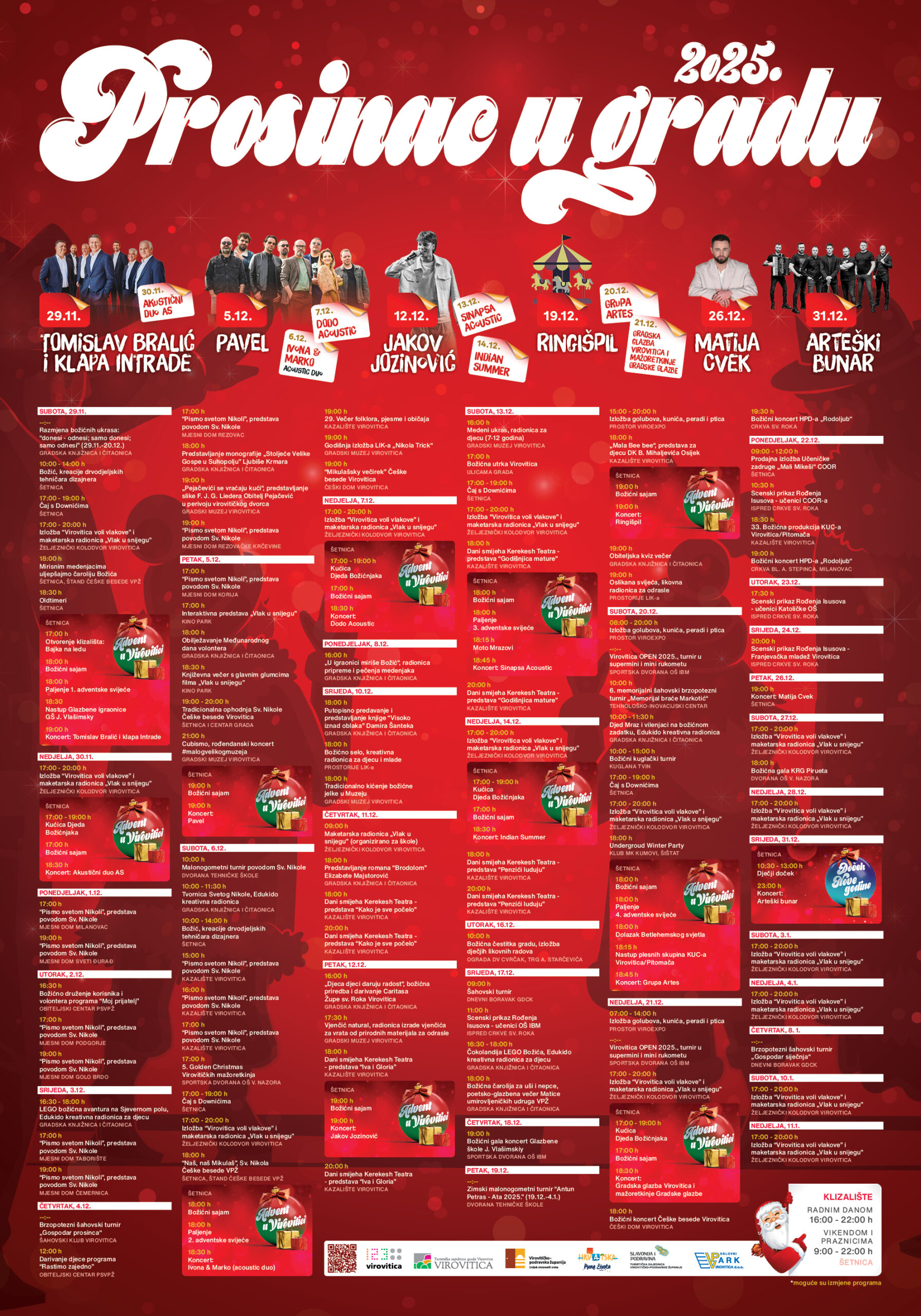 PROSINAC U GRADU Virovitica spremna za blagdansku čaroliju: Bralić i Intrade, Pavel, Jakov Jozinović, Matija Cvek i mnogi drugi 4 TZGV PROSINAC U GRADU Poster B1 2025 scaled